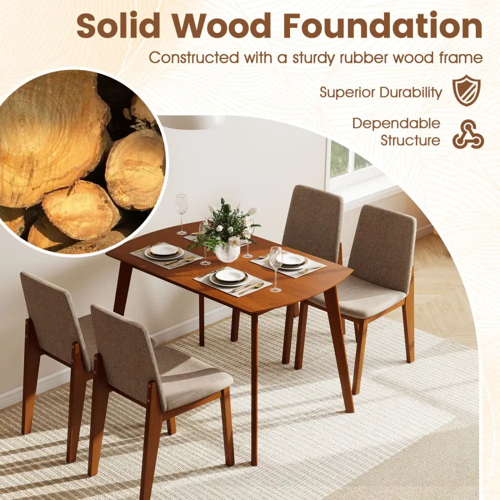 5-Piece Kitchen Table and Upholstered Chairs-Light Brown - Light Brown - Dining Room Sets
