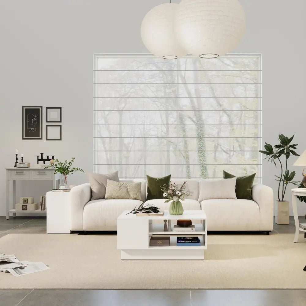 5-Piece Modern Living Room Furniture Set: Side table + Coffee table + Console table + Bookcase + Corner shelf - White