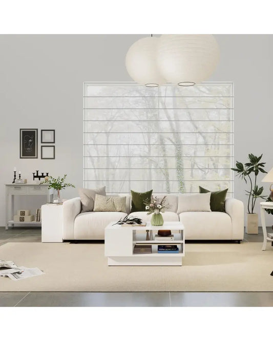 5-Piece Modern Living Room Furniture Set: Side table + Coffee table + Console table + Bookcase + Corner shelf - White