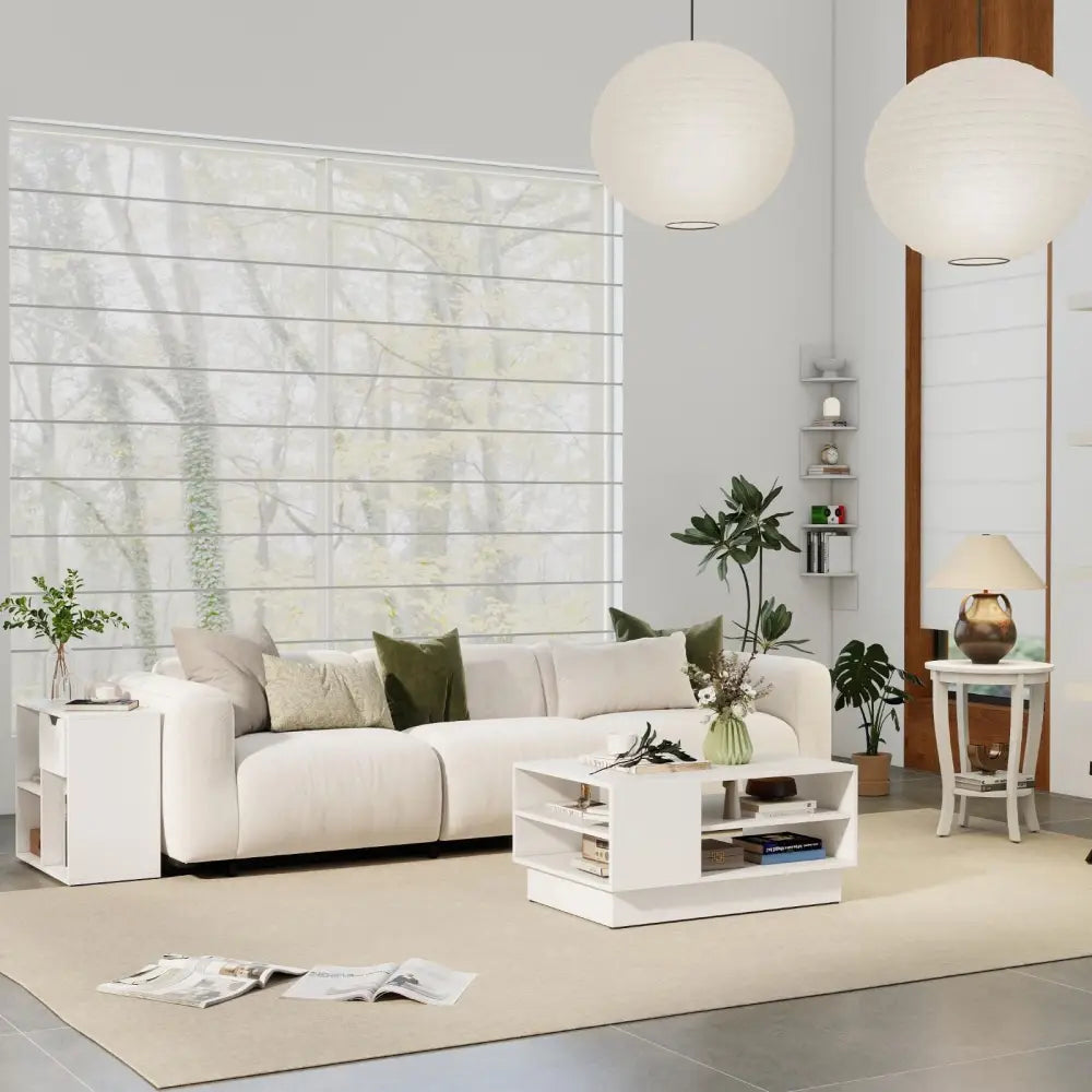 5-Piece Modern Living Room Furniture Set: Side table + Coffee table + Console table + Bookcase + Corner shelf - White