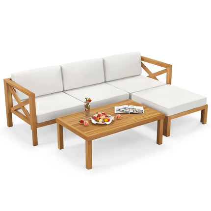 5 Piece Outdoor Conversation Furniture Set with 3 Chairs 1 Ottoman and 1 Coffee Table-White - White - Patio