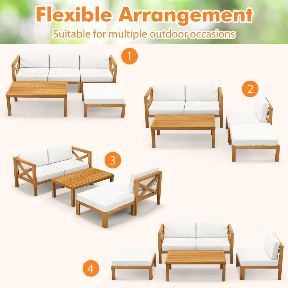 5 Piece Outdoor Conversation Furniture Set with 3 Chairs 1 Ottoman and 1 Coffee Table-White - White - Patio