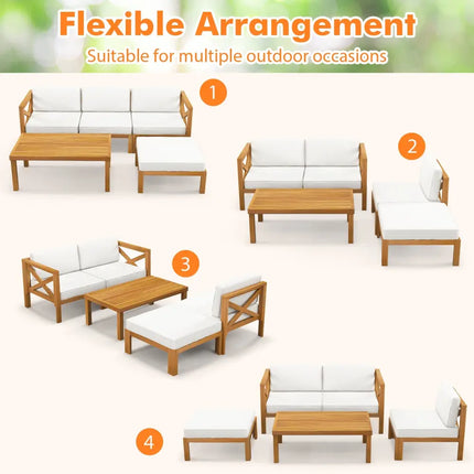 5 Piece Outdoor Conversation Furniture Set with 3 Chairs 1 Ottoman and 1 Coffee Table-White - White - Patio