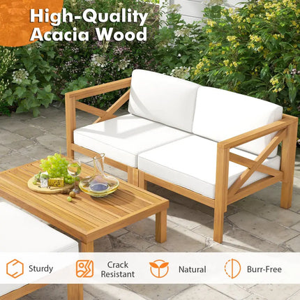 5 Piece Outdoor Conversation Furniture Set with 3 Chairs 1 Ottoman and 1 Coffee Table-White - White - Patio