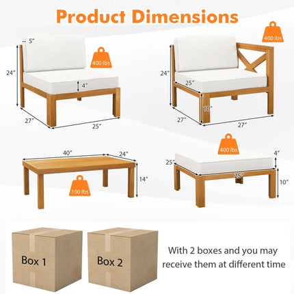 5 Piece Outdoor Conversation Furniture Set with 3 Chairs 1 Ottoman and 1 Coffee Table-White - White - Patio