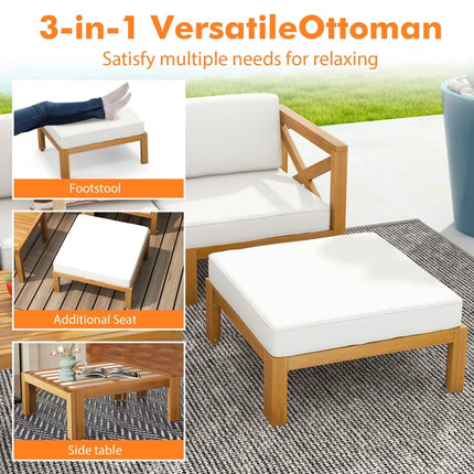 5 Piece Outdoor Conversation Furniture Set with 3 Chairs 1 Ottoman and 1 Coffee Table-White - White - Patio