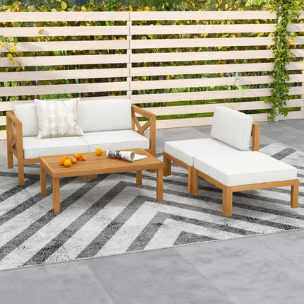 5 Piece Outdoor Conversation Furniture Set with 3 Chairs 1 Ottoman and 1 Coffee Table-White - White - Patio