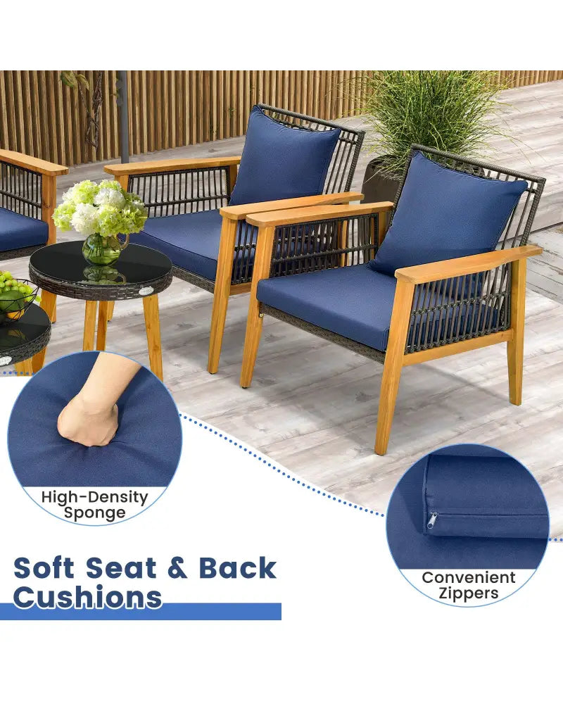 5 Piece Outdoor Conversation Set with 2 Coffee Tables for Backyard Poolside-Navy - Navy - Patio Conversation Sets