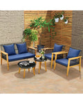 5 Piece Outdoor Conversation Set with 2 Coffee Tables for Backyard Poolside-Navy - Navy - Patio Conversation Sets