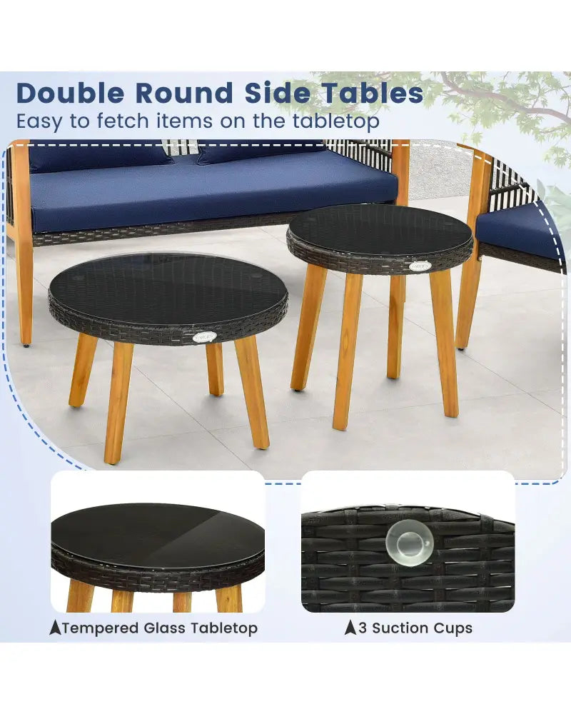 5 Piece Outdoor Conversation Set with 2 Coffee Tables for Backyard Poolside-Navy - Navy - Patio Conversation Sets