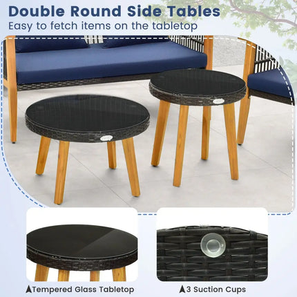 5 Piece Outdoor Conversation Set with 2 Coffee Tables for Backyard Poolside-Navy - Navy - Patio Conversation Sets