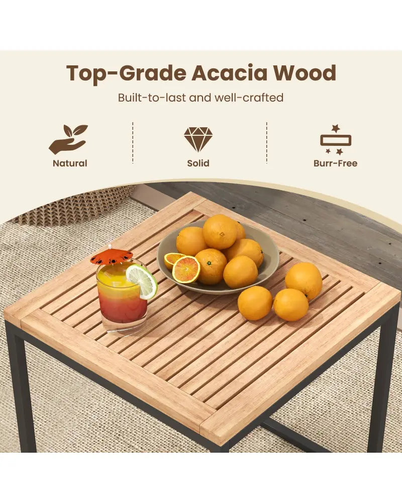 5 Piece Outdoor Furniture Set Acacia Wood Chair Set with Ottomans and Coffee Table-Beige - Beige - Patio Conversation