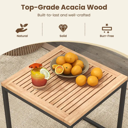 5 Piece Outdoor Furniture Set Acacia Wood Chair Set with Ottomans and Coffee Table-Beige - Beige - Patio Conversation