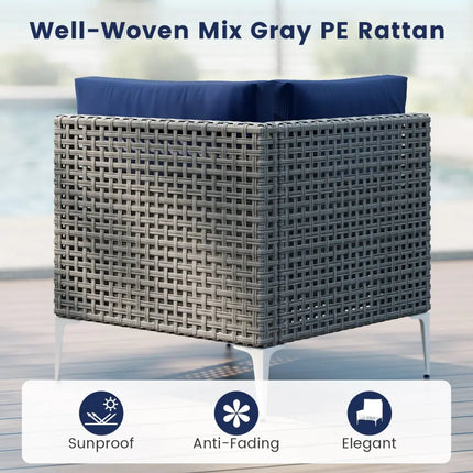 5 Piece Outdoor Furniture Set Patio Rattan Chairs with Tempered Glass Coffee Table-Navy - Navy - Outdoor Sectionals