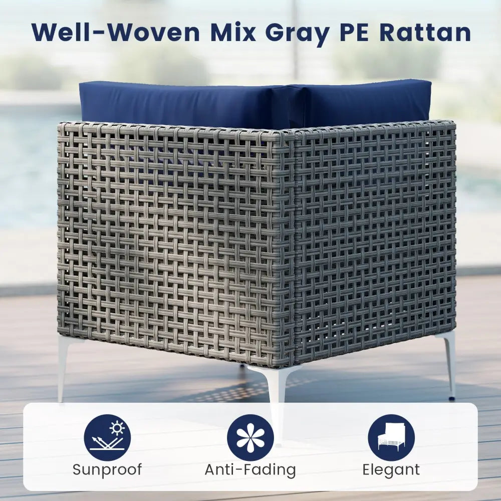 5 Piece Outdoor Furniture Set Patio Rattan Chairs with Tempered Glass Coffee Table-Navy - Navy - Outdoor Sectionals