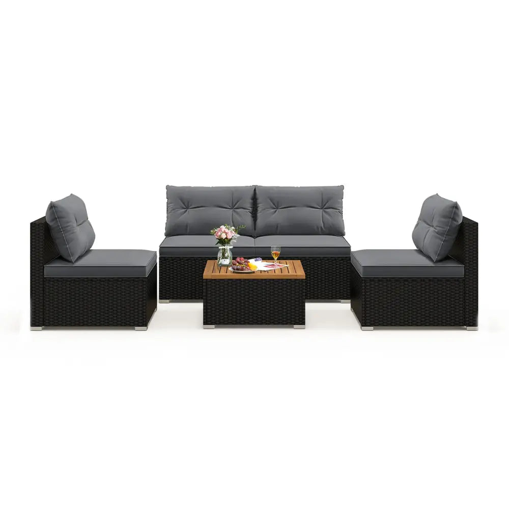 5 Piece Outdoor Furniture Set with Solid Tabletop and Soft Cushions-Gray - Gray - Outdoor Sectionals