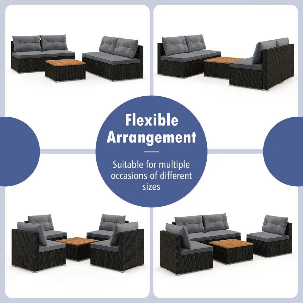 5 Piece Outdoor Furniture Set with Solid Tabletop and Soft Cushions-Gray - Gray - Outdoor Sectionals