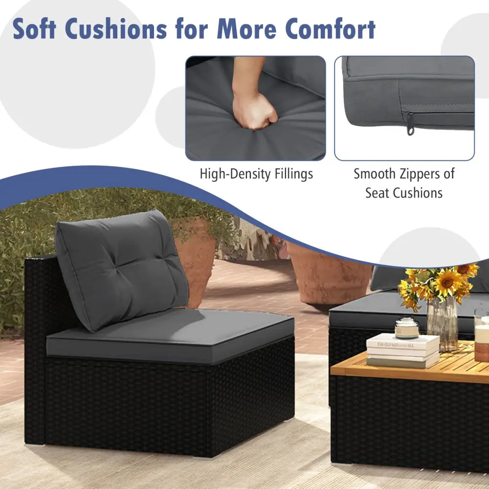 5 Piece Outdoor Furniture Set with Solid Tabletop and Soft Cushions-Gray - Gray - Outdoor Sectionals