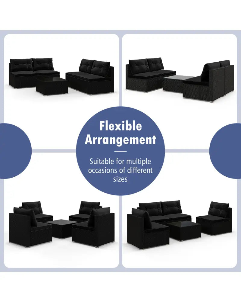 5-Piece Outdoor Patio Furniture Set with Cushions and Coffee Table-Black - Black - Outdoor Sectionals