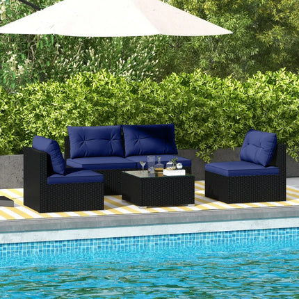 5-Piece Outdoor Patio Furniture Set with Cushions and Coffee Table-Navy - Navy - Outdoor Sectionals