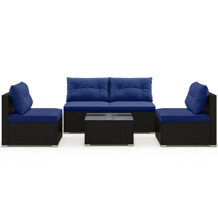 5-Piece Outdoor Patio Furniture Set with Cushions and Coffee Table-Navy - Navy - Outdoor Sectionals