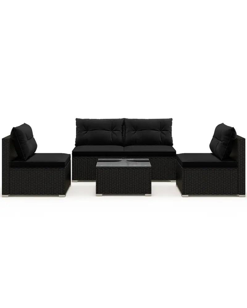 5-Piece Outdoor Patio Furniture Set with Cushions and Coffee Table-Black - Black - Outdoor Sectionals