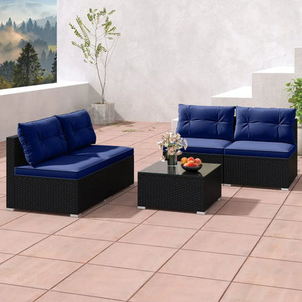 5-Piece Outdoor Patio Furniture Set with Cushions and Coffee Table-Navy - Navy - Outdoor Sectionals