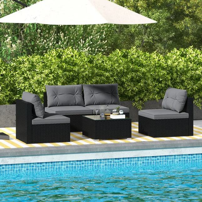 5-Piece Outdoor Patio Furniture Set with Cushions and Coffee Table-Gray - Gray - Outdoor Sectionals
