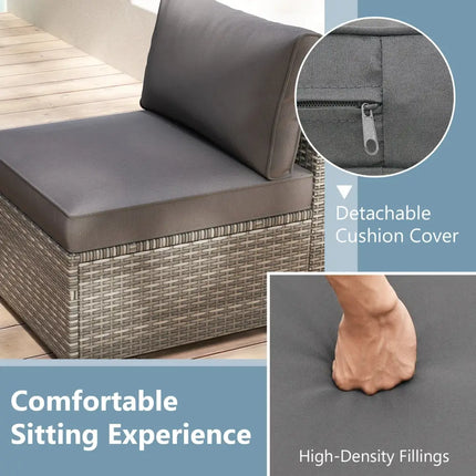 5-Piece Outdoor Patio Sectional Sofa Couch and Glass Coffee Table with Cushions-Gray - Gray - Patio Conversation Sets