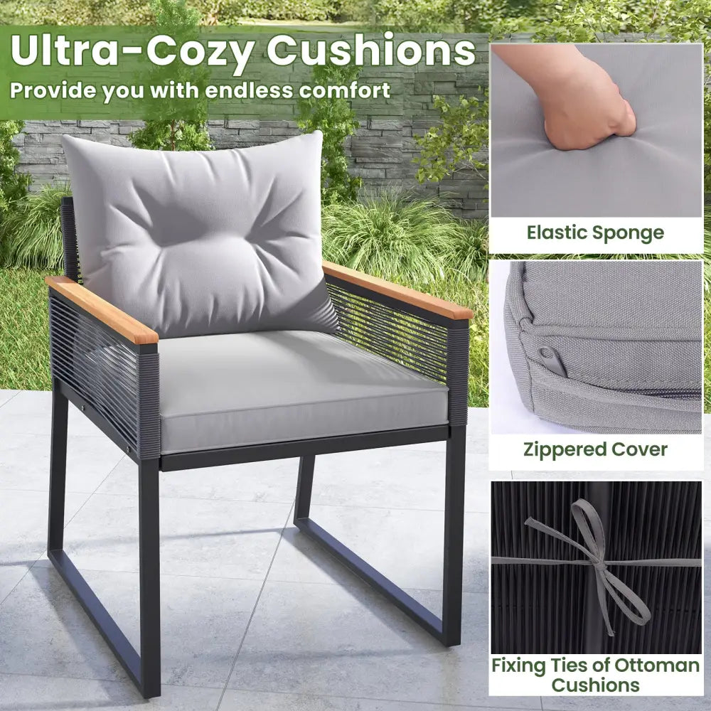 5 Piece Outdoor Rattan Conversation Set with 2-Layer Side Table and 2 Ottomans-Gray - Gray - Patio Conversation Sets