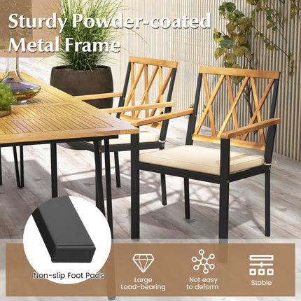 5 Piece Patio Acacia Wood Dining Set Solid Wooden Dining Furniture with Umbrella Hole - Natural - Patio Dining Sets