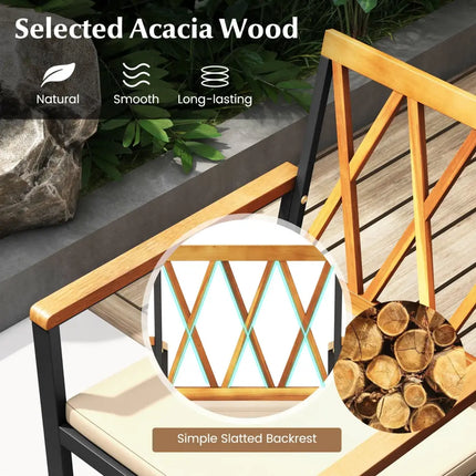 5 Piece Patio Acacia Wood Dining Set Solid Wooden Dining Furniture with Umbrella Hole - Natural - Patio Dining Sets
