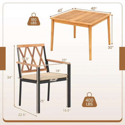 5 Piece Patio Acacia Wood Dining Set Solid Wooden Dining Furniture with Umbrella Hole - Natural - Patio Dining Sets