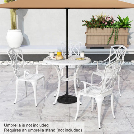 5 Piece Patio Cast Aluminum Dining Table Chair Set Bistro Set with Umbrella Hole-White - White - Patio Furniture Sets