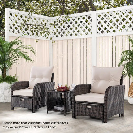 5 Piece Patio Conversation Set Outdoor Rattan Sofa Set with Coffee Table-Beige - Beige - Patio Conversation Sets