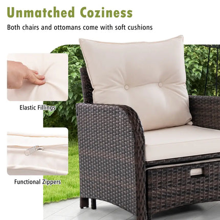 5 Piece Patio Conversation Set Outdoor Rattan Sofa Set with Coffee Table-Beige - Beige - Patio Conversation Sets