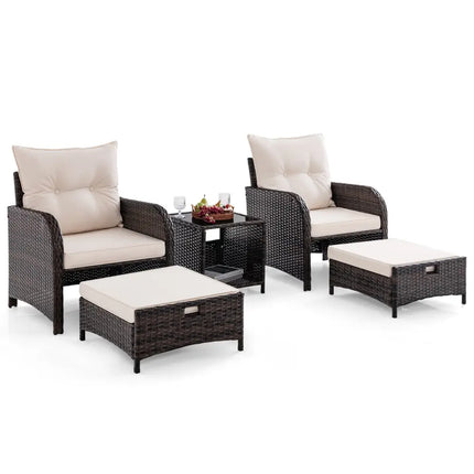 5 Piece Patio Conversation Set Outdoor Rattan Sofa Set with Coffee Table-Beige - Beige - Patio Conversation Sets
