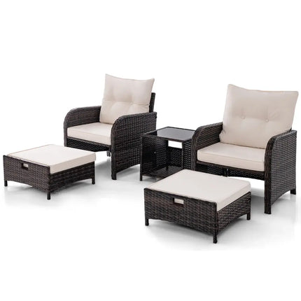5 Piece Patio Conversation Set Outdoor Rattan Sofa Set with Coffee Table-Beige - Beige - Patio Conversation Sets