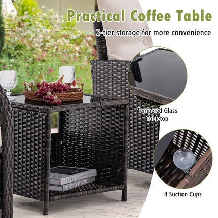 5 Piece Patio Conversation Set Outdoor Rattan Sofa Set with Coffee Table-Beige - Beige - Patio Conversation Sets