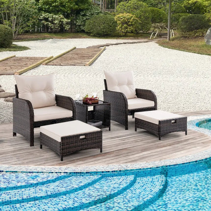 5 Piece Patio Conversation Set Outdoor Rattan Sofa Set with Coffee Table-Beige - Beige - Patio Conversation Sets
