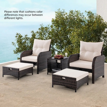 5 Piece Patio Conversation Set Outdoor Rattan Sofa Set with Coffee Table-Beige - Beige - Patio Conversation Sets