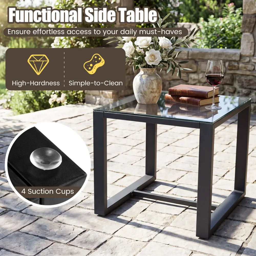 5-Piece Patio Conversation Set with 2 Ottomans and Tempered Glass Side Table-Navy - Navy - Patio Conversation Sets