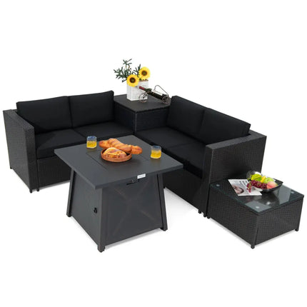 5 Piece Patio Furniture Set with 50000 BTU Propane Fire Pit Table-Black - Black - Patio Furniture Sets