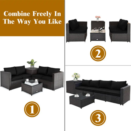 5 Piece Patio Furniture Set with 50000 BTU Propane Fire Pit Table-Black - Black - Patio Furniture Sets