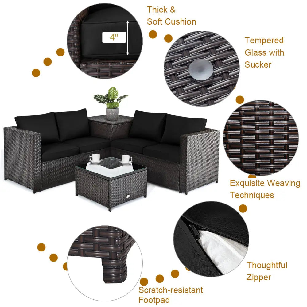 5 Piece Patio Furniture Set with 50000 BTU Propane Fire Pit Table-Black - Black - Patio Furniture Sets