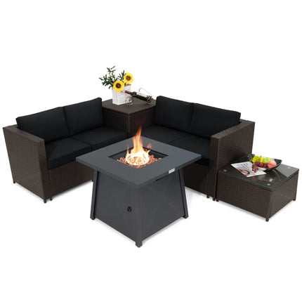 5 Piece Patio Furniture Set with 50000 BTU Propane Fire Pit Table-Black - Black - Patio Furniture Sets