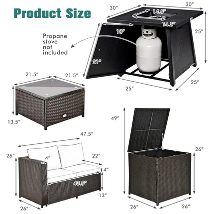 5 Piece Patio Furniture Set with 50000 BTU Propane Fire Pit Table-Black - Black - Patio Furniture Sets