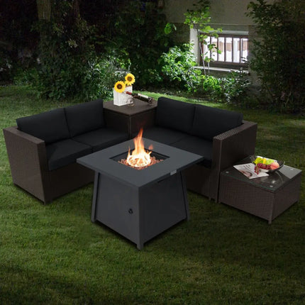 5 Piece Patio Furniture Set with 50000 BTU Propane Fire Pit Table-Black - Black - Patio Furniture Sets