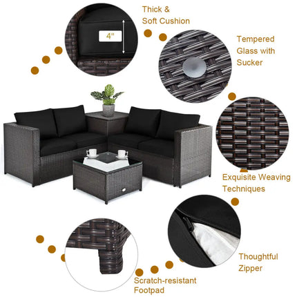5 Piece Patio Furniture Set with 50000 BTU Propane Fire Pit Table-Black - Black - Patio Furniture Sets