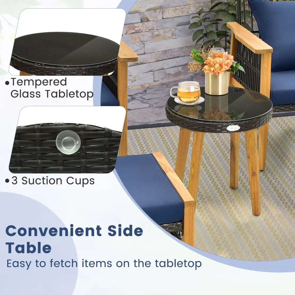 5 Piece Patio Furniture Set with Coffee Table and 2 Ottomans-Navy - Navy - Patio Conversation Sets